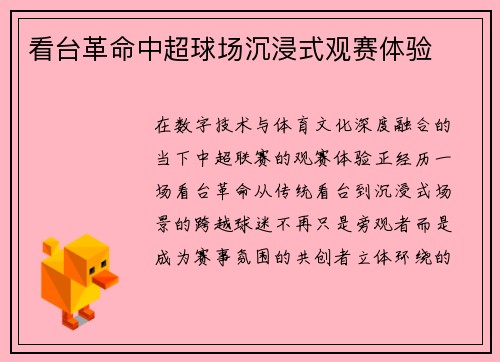 看台革命中超球场沉浸式观赛体验